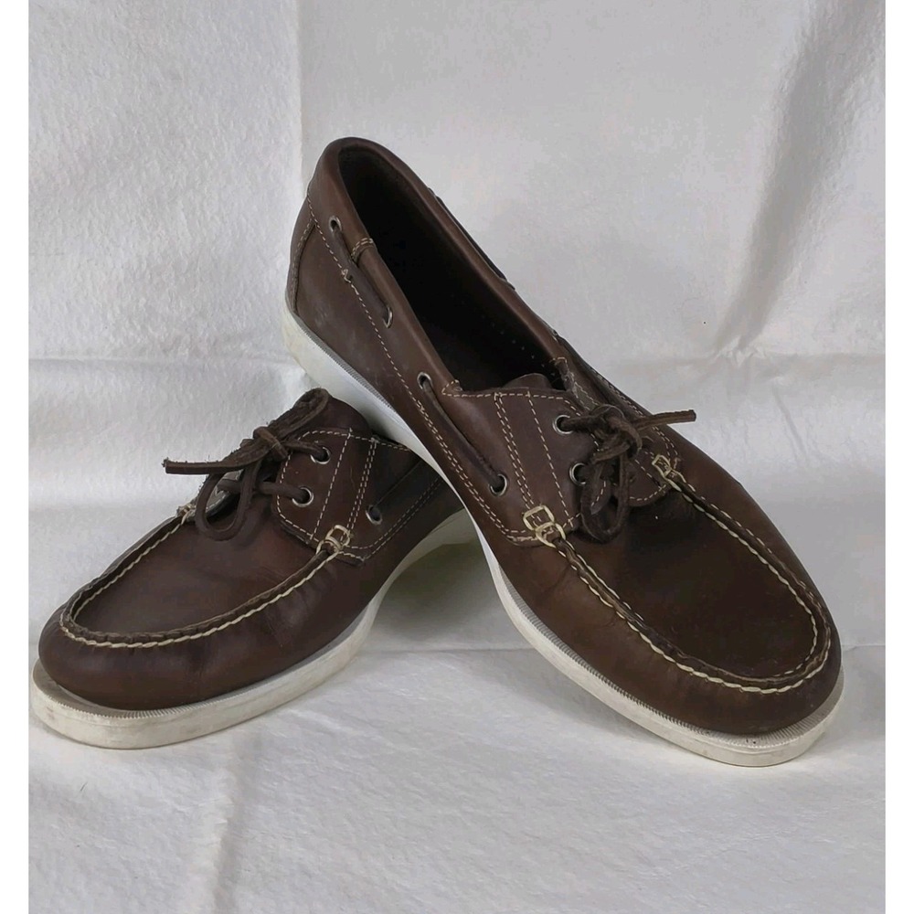 Bass Seafarer Men's Size 10.5  Brown Leather 2-Eye Boat Shoes